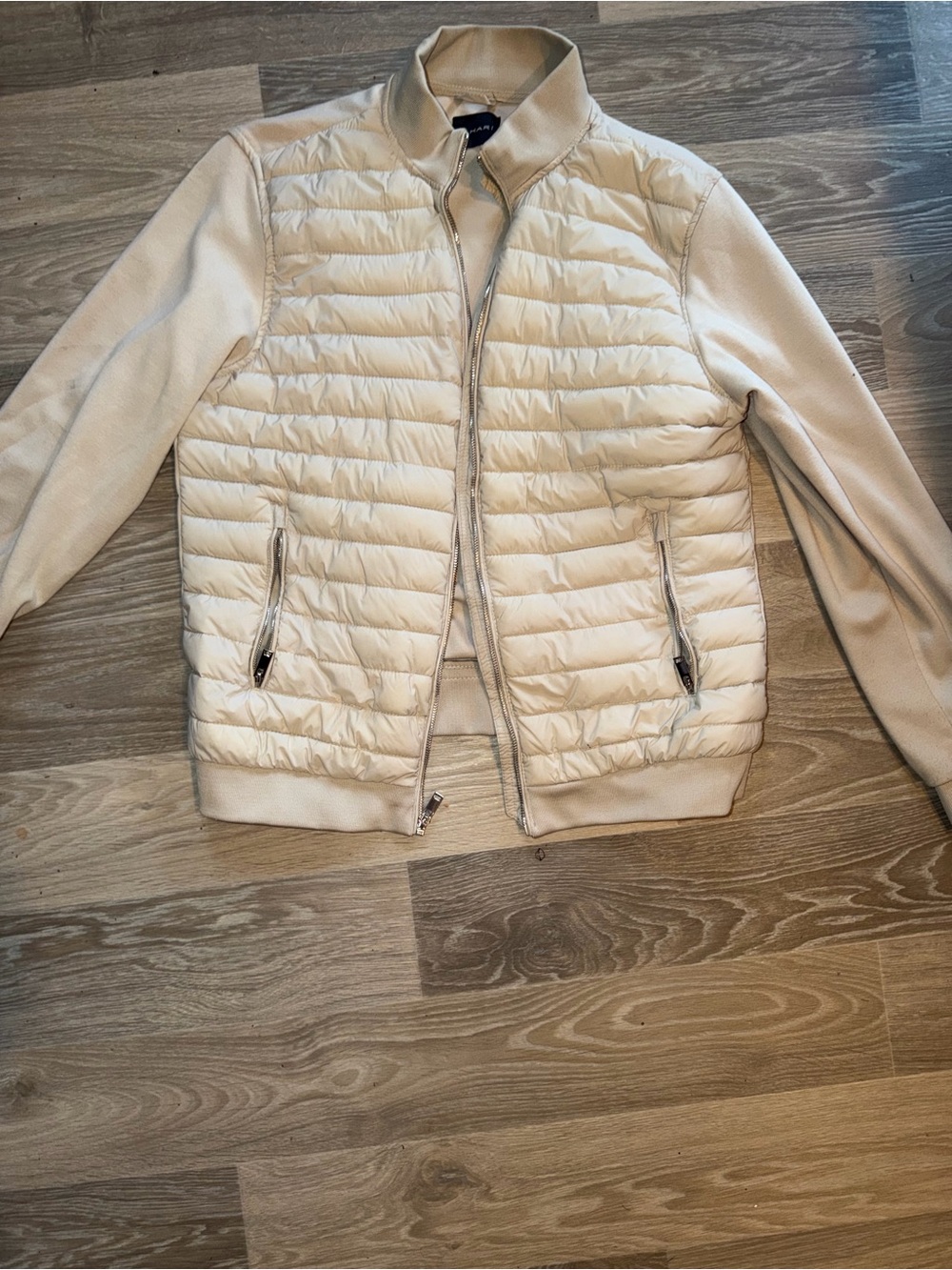 Tahari Cream Quilted Jacket with Zip Front